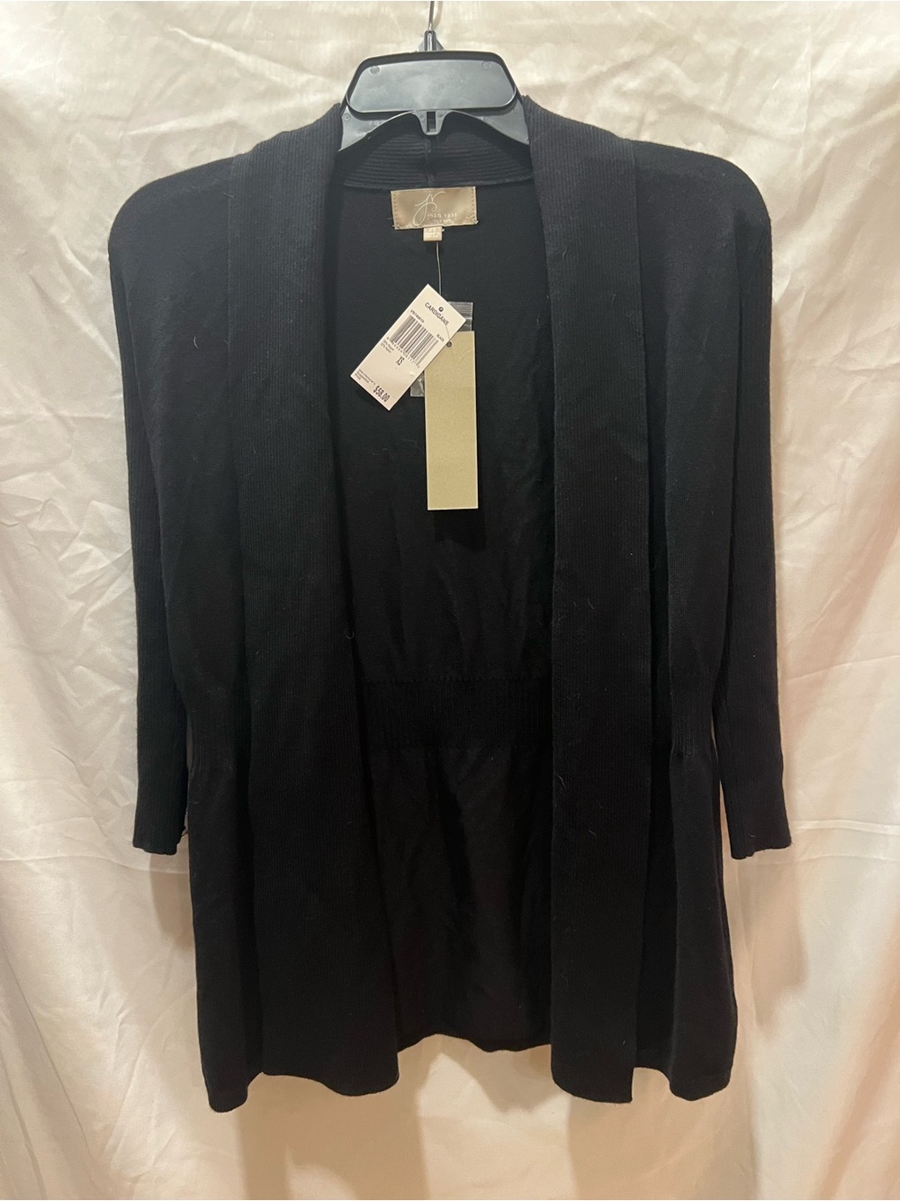 Joan Vass Black Open-Front Ribbed Cardigan